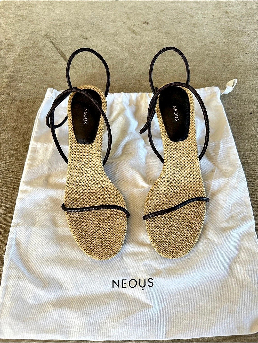 Neous Arneb 65mm Leather & Raffia Slingback Sandals Brown & Black